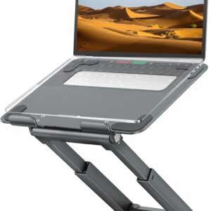 tounee Telescopic Laptop Stand for Desk with 360° Swivel Base, Sit to Stand, Height Adjustable, Portable Riser Holder for Good Posture, Compatible with MacBook Pro, All Laptops 10-17"-Gray