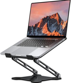 LOXP Adjustable Laptop Stand for Desk, Metal Foldable Laptop Riser, Portable Ventilated Cooling Laptop Holder, Ergonomic Computer Notebook Stand Compatible with 10-15.6″ Laptops